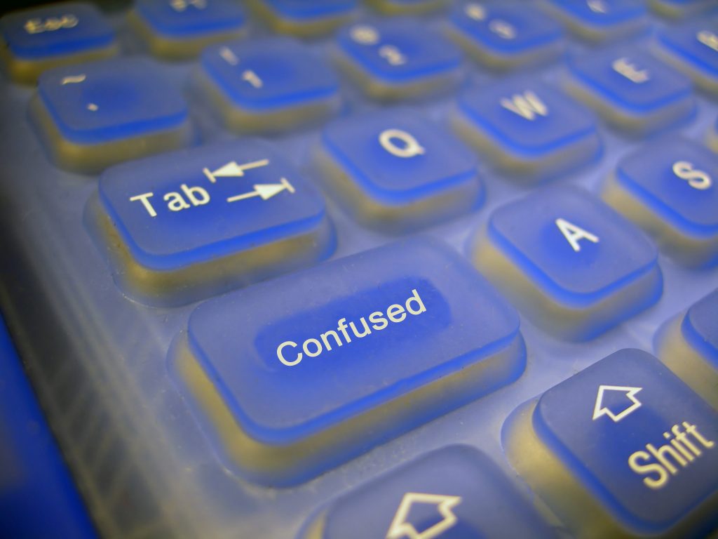 Keyboard with "confused" key.